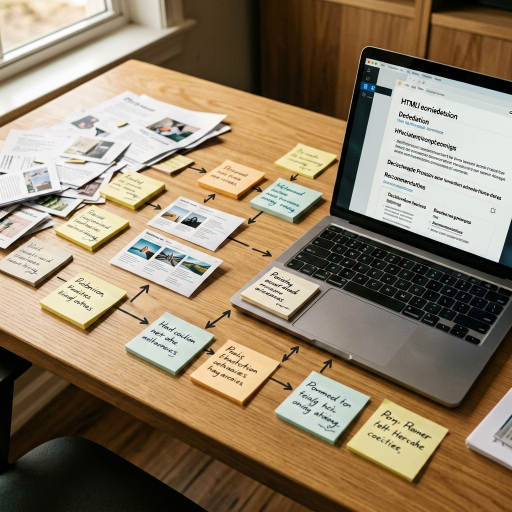 AgnesAI direct generation: text on sticky notes and the laptop screen is loud and visibly garbled.
